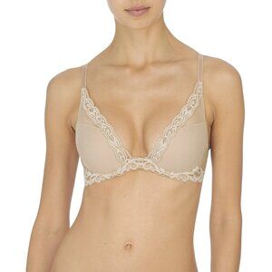 Natori Feathers Lace Plunge Bra Cafe Beige Size 30DDD